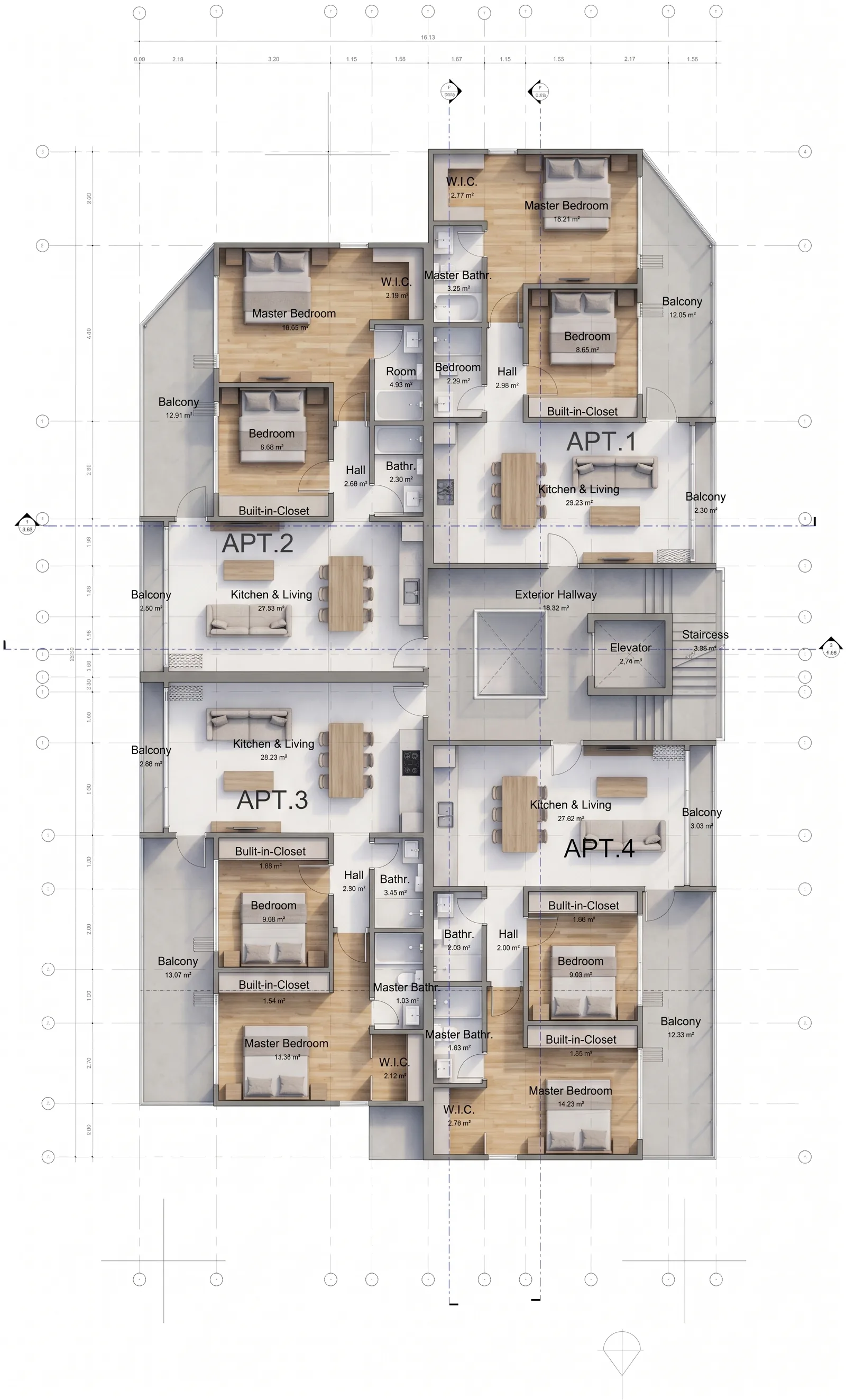 Architect's 1st Floor plan showing APT.1 to APT.4
